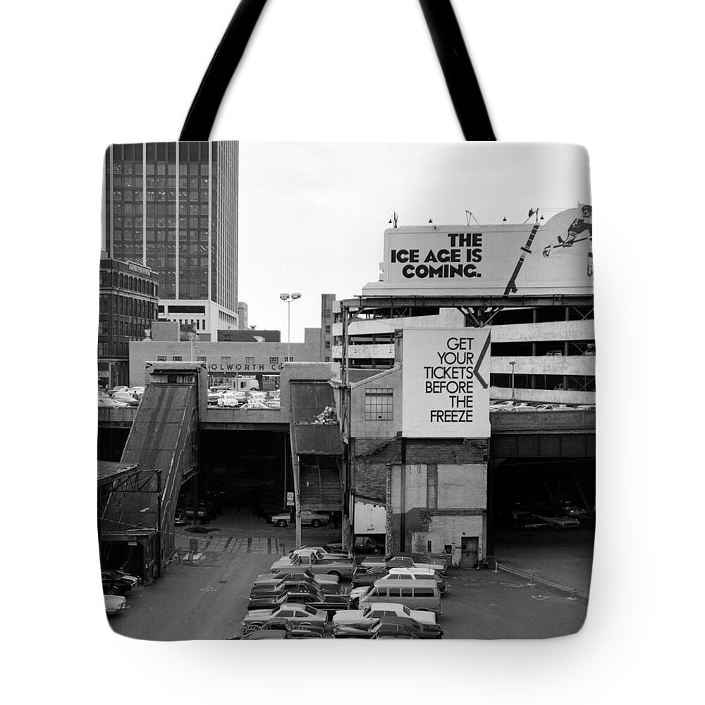 Atlanta Tote Bag featuring the photograph The Ice Age is coming to Atlanta, 1974 by John Simmons