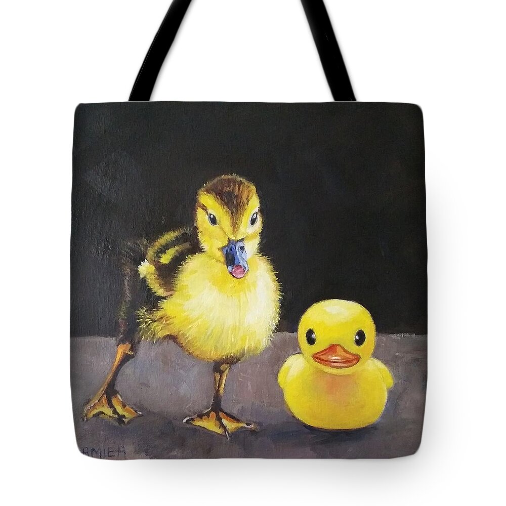 Duck Tote Bag featuring the painting The Imposter by Jean Cormier