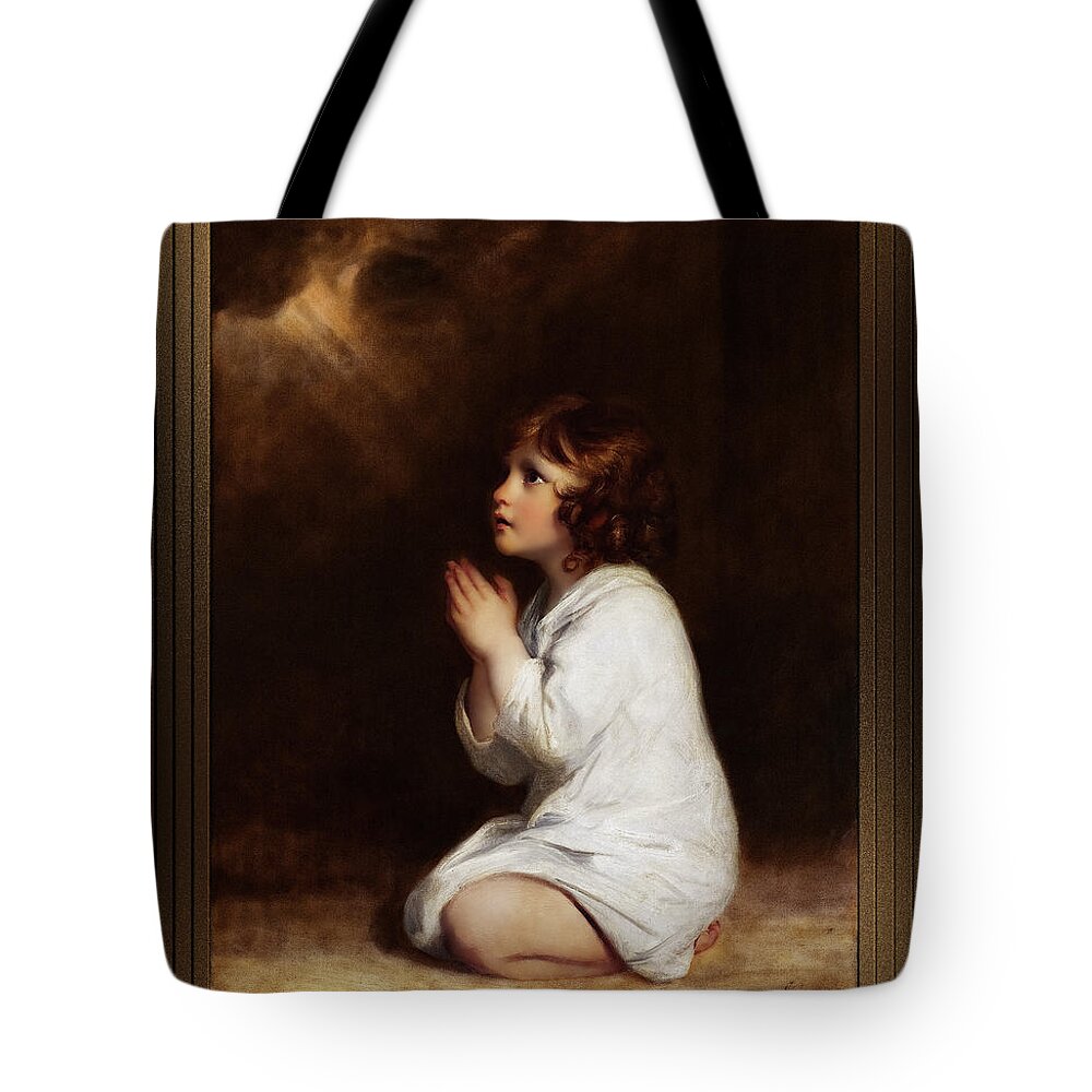 The Infant Samuel Tote Bag featuring the painting The Infant Samuel by Joshua Reynolds Remastered Xzendor7 Fine Art Classical Reproductions by Xzendor7