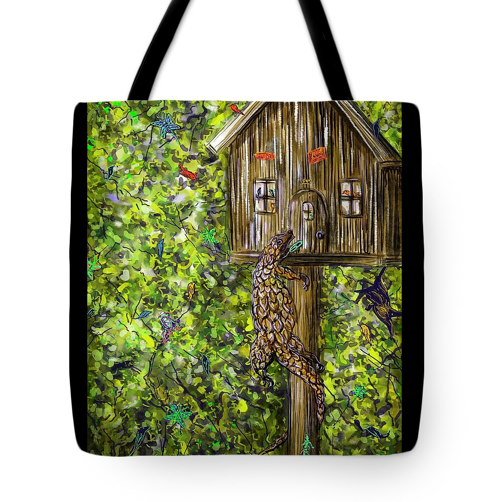 Pangolin Tote Bag featuring the digital art The Interloper by Angela Weddle
