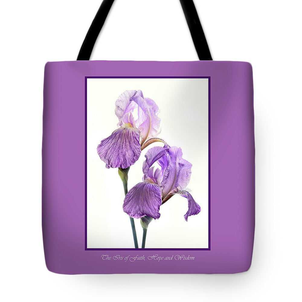 Macro Tote Bag featuring the photograph The Iris of Faith Hope and Wisdom Card by Nancy Griswold