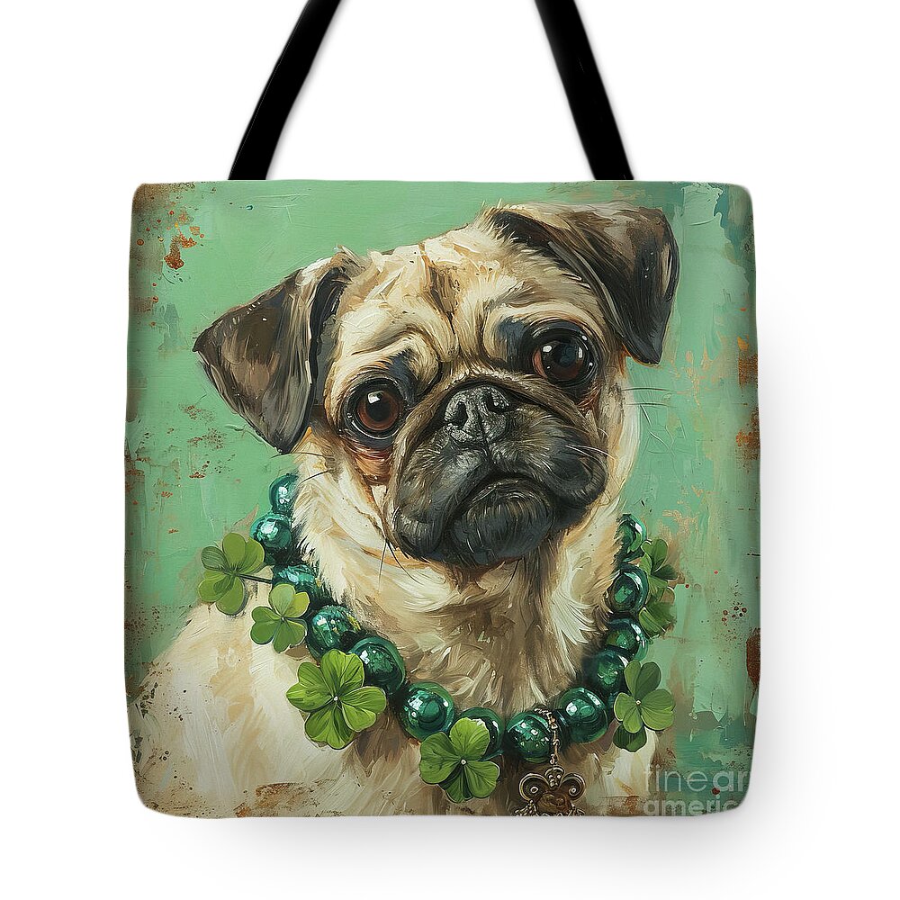 Pug Tote Bag featuring the painting The Irish Pug by Tina LeCour