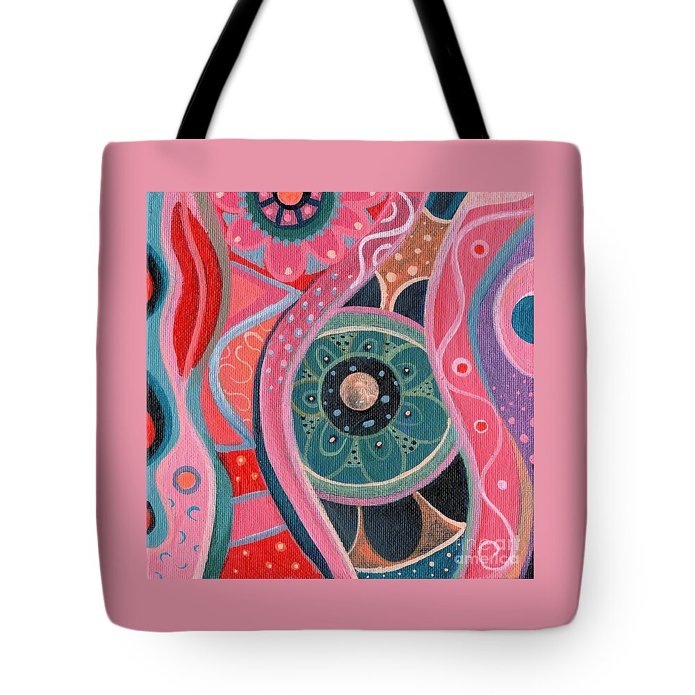 The Joy Of Design Liv By Helena Tiainen Tote Bag featuring the painting The Joy of Design L I V by Helena Tiainen