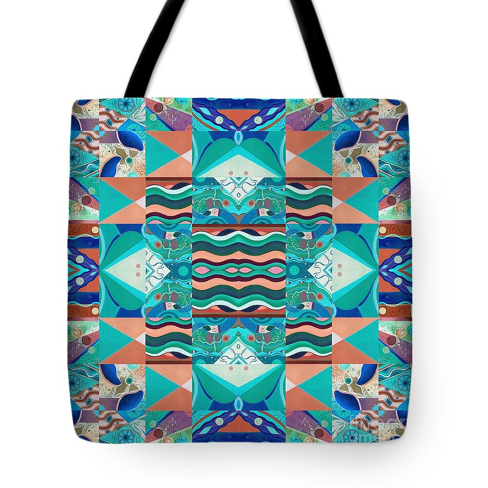 The Joy Of Design Mandala Series Puzzle 8 Arrangement 6 Inverted By Helena Tiainen Tote Bag featuring the painting The Joy of Design Mandala Series Puzzle 8 Arrangement 6 Inverted by Helena Tiainen