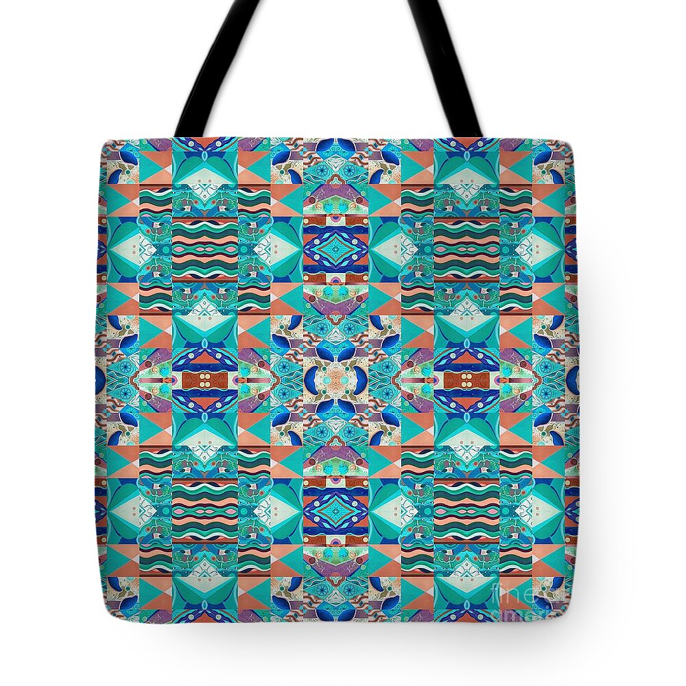 The Joy Of Design Mandala Series Puzzle 8 Arrangement 6 Quadrupled Inverted By Helena Tiainen Tote Bag featuring the painting The Joy of Design Mandala Series Puzzle 8 Arrangement 6 Quadrupled Inverted by Helena Tiainen
