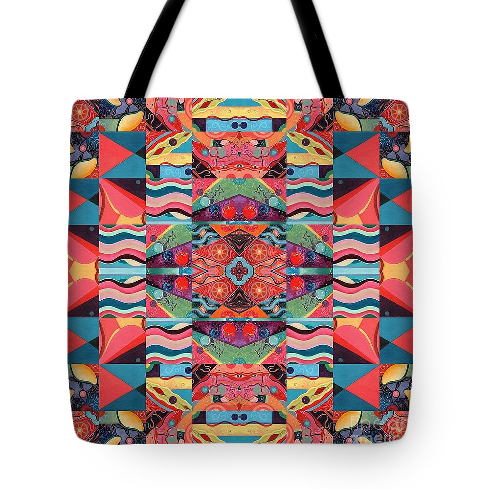 The Joy Of Design Mandala Series Puzzle 8 Arrangement 8 By Helena Tiainen Tote Bag featuring the painting The Joy of Design Mandala Series Puzzle 8 Arrangement 8 by Helena Tiainen