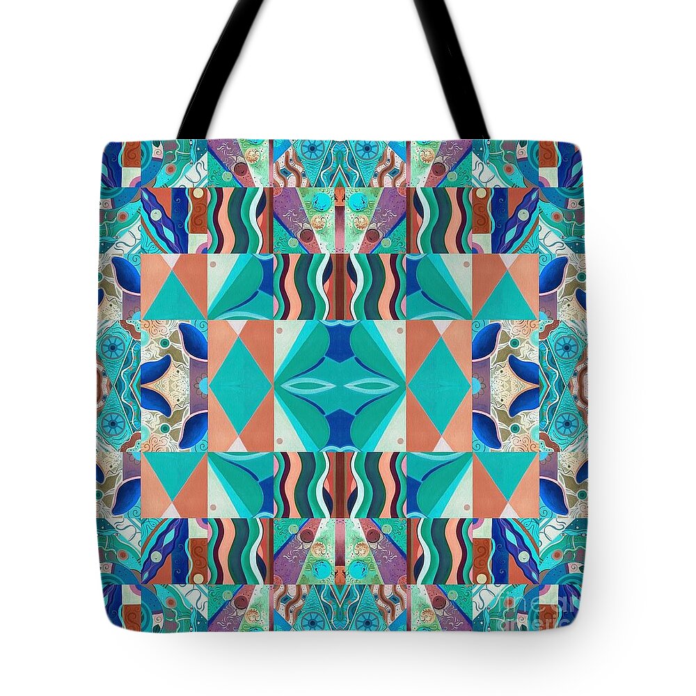 The Joy Of Design Mandala Series Puzzle 8 Arrangement 9 Inverted By Helena Tiainen Tote Bag featuring the painting The Joy of Design Mandala Series Puzzle 8 Arrangement 9 Inverted by Helena Tiainen