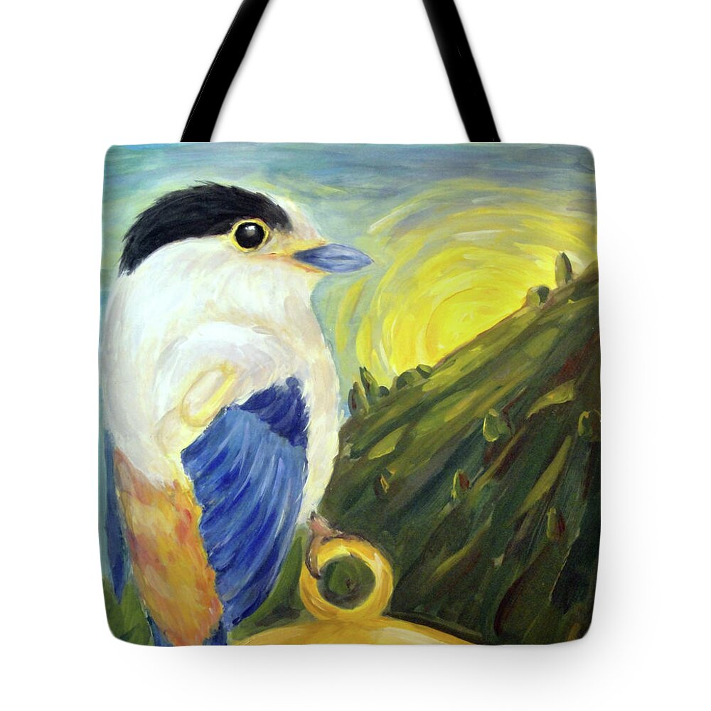Bird Tote Bag featuring the painting The Key by Maria Langgle