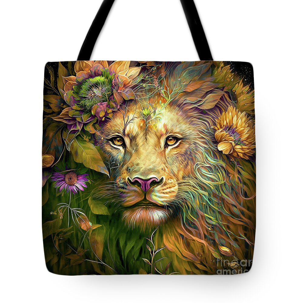 Lion Tote Bag featuring the painting The King Of The Pride by Tina LeCour