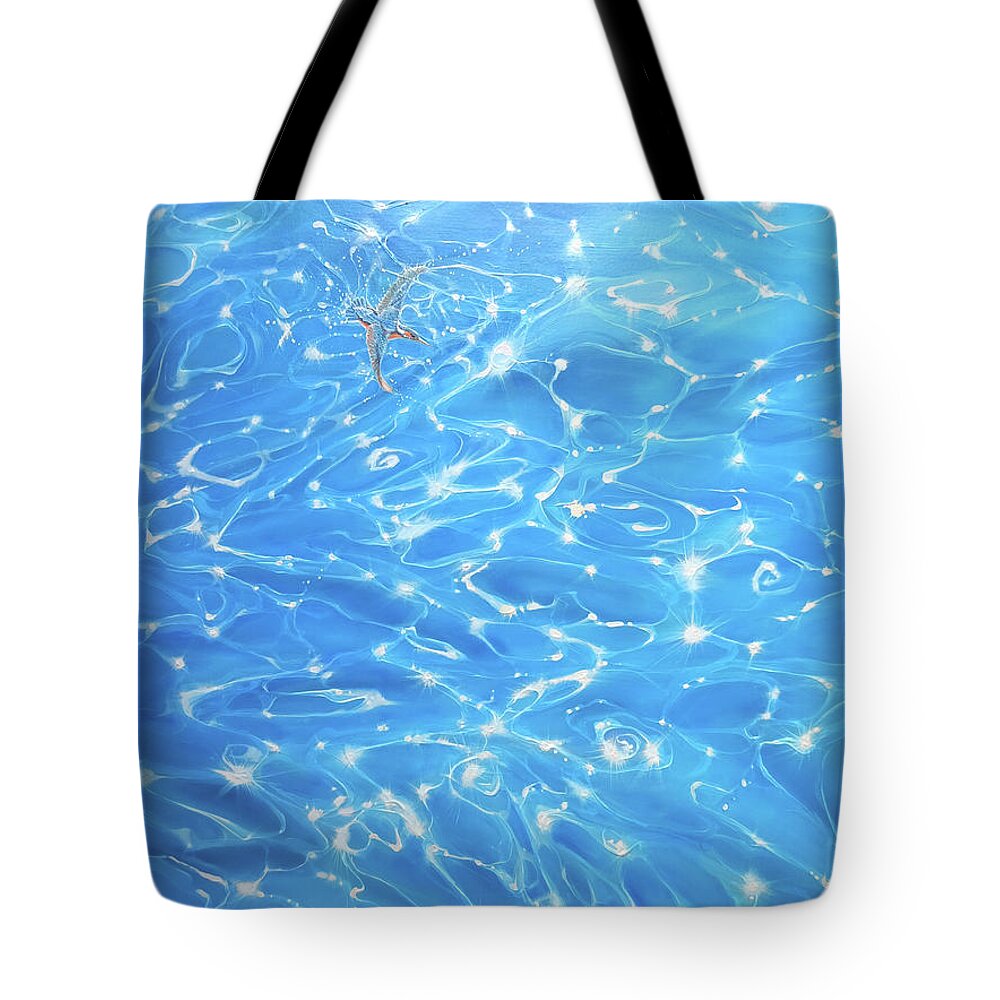 Kingfisher Tote Bag featuring the painting The Kingfishers Larder by Gill Bustamante