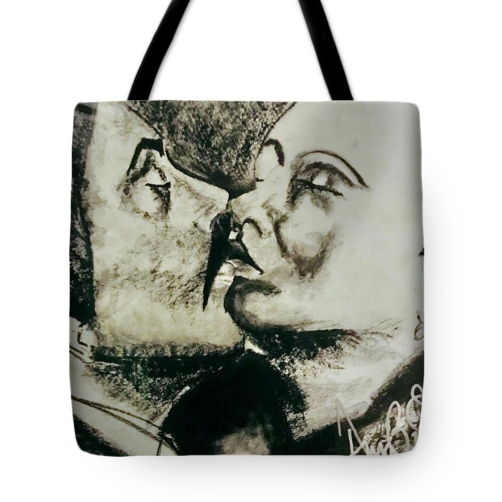  Tote Bag featuring the drawing The Kiss by Angie ONeal