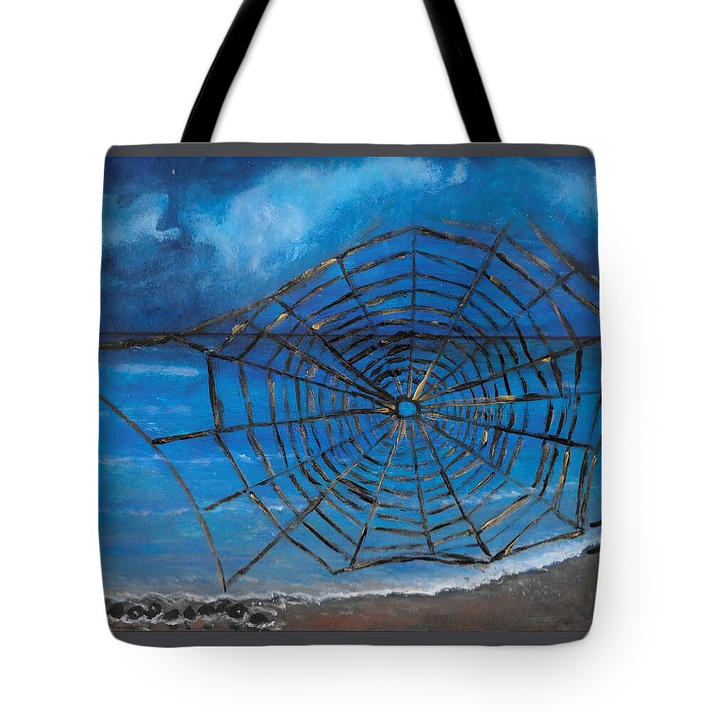 Spider Tote Bag featuring the painting The Knit of Nature by Esoteric Gardens KN