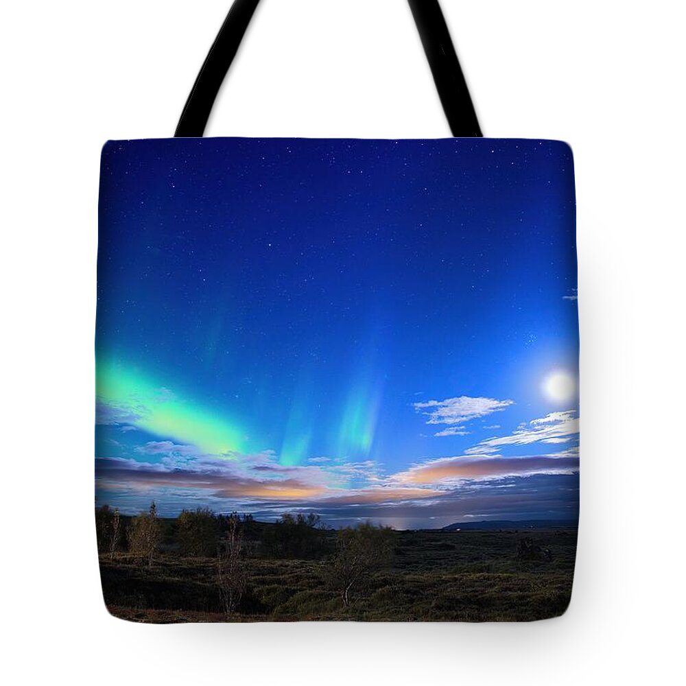 Aurora Tote Bag featuring the photograph The Lady and the Moon by Christopher Mathews
