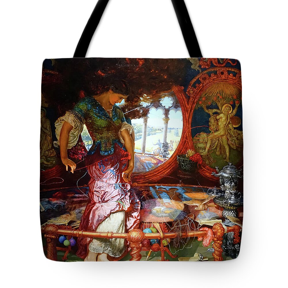 William Holman Hunt Tote Bag featuring the painting The Lady of Shalott, 1905 by William Holman Hunt