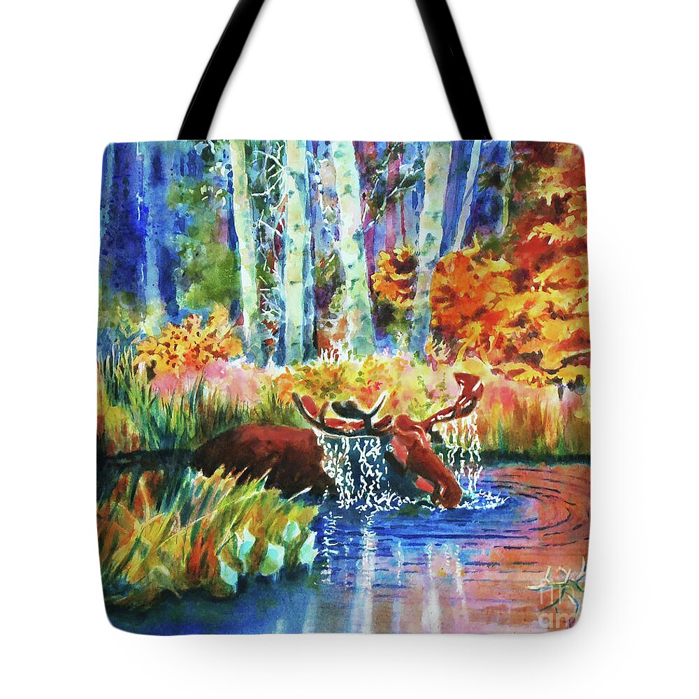 Moose Tote Bag featuring the painting The Last Rays by Kathy Braud