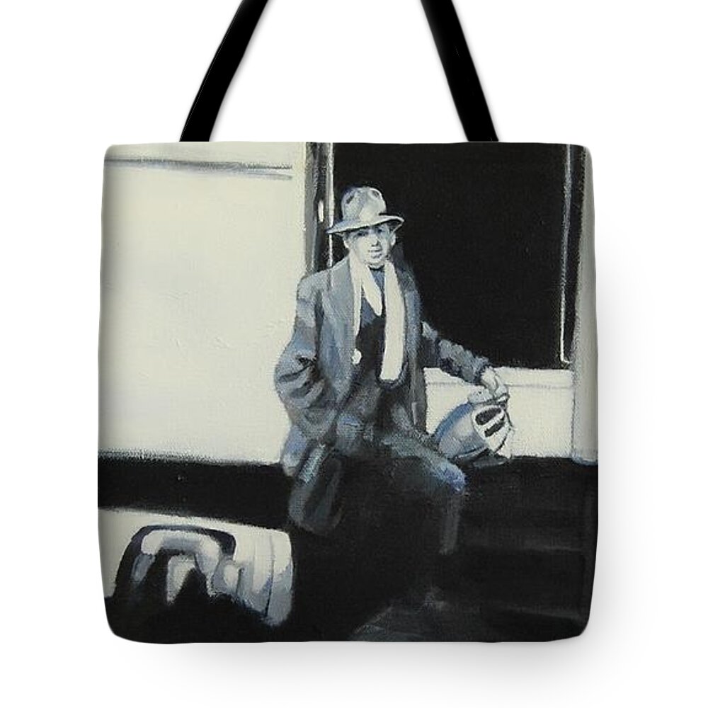 Poe Tote Bag featuring the painting The Last Train To Nevermore by Jean Cormier