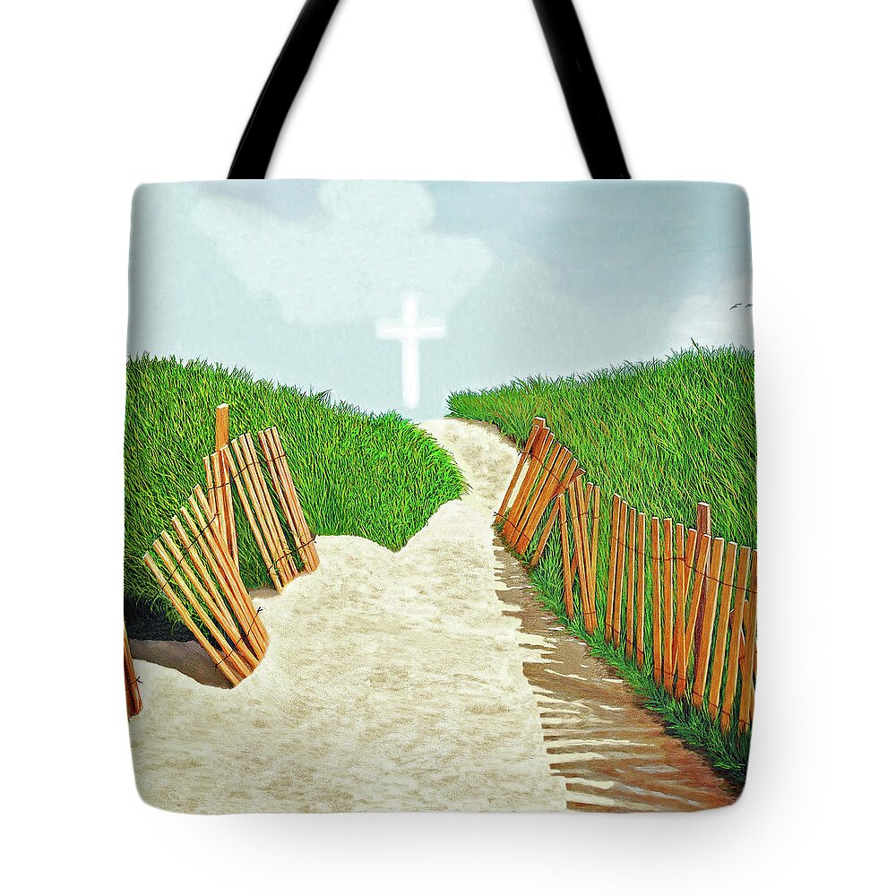Cross Tote Bag featuring the painting THE LIGHT OF CHRIST -view 3 of 4-decor-more by Mary Grden