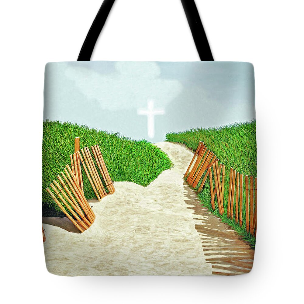 Cross Tote Bag featuring the painting THE LIGHT OF JESUS CHRIST -view 2 of 4 -Prints-Decor-More by Mary Grden