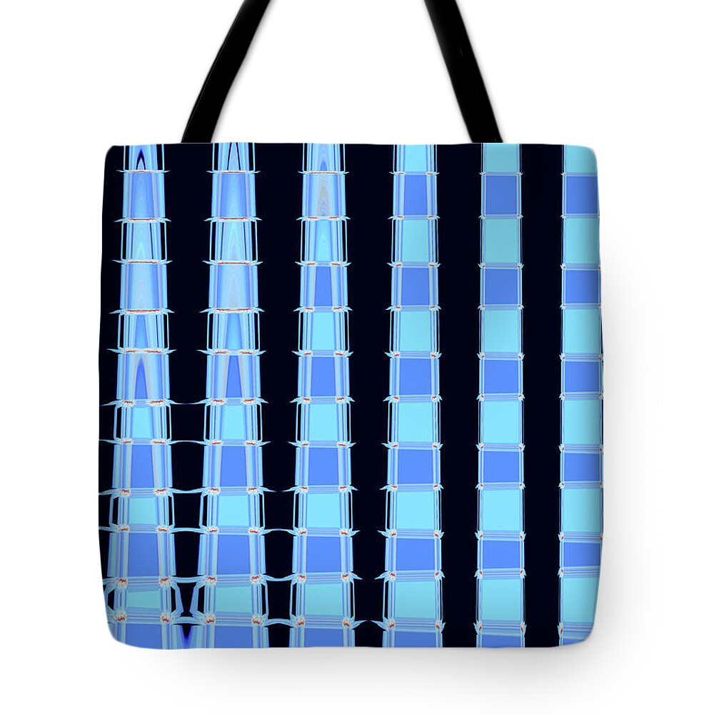Lily; Blue; Black; Flower; Cubes; Squares; Cube; Square; Abstract; Graphic; Vertical; Digital; Photo Manipulation Tote Bag featuring the digital art The Lily Pond by Tina Uihlein