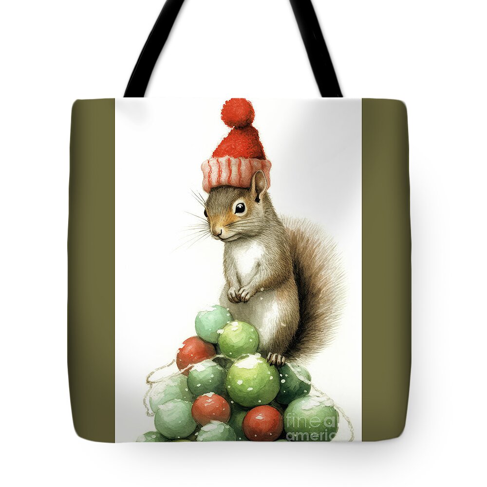 #faaadwordsbest Tote Bag featuring the painting The Little Christmas Squirrel by Tina LeCour
