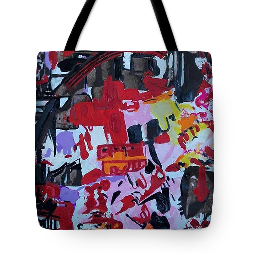 Abstract Tote Bag featuring the painting The Little House Under The Bridge by Denise Morgan