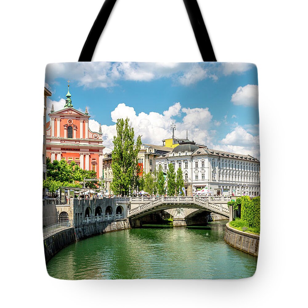 Slovenia Tote Bag featuring the photograph The Ljubljanica River in Ljubljana by W Chris Fooshee