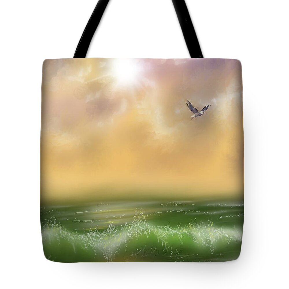 Lonely Tote Bag featuring the digital art The lone bird by Darren Cannell