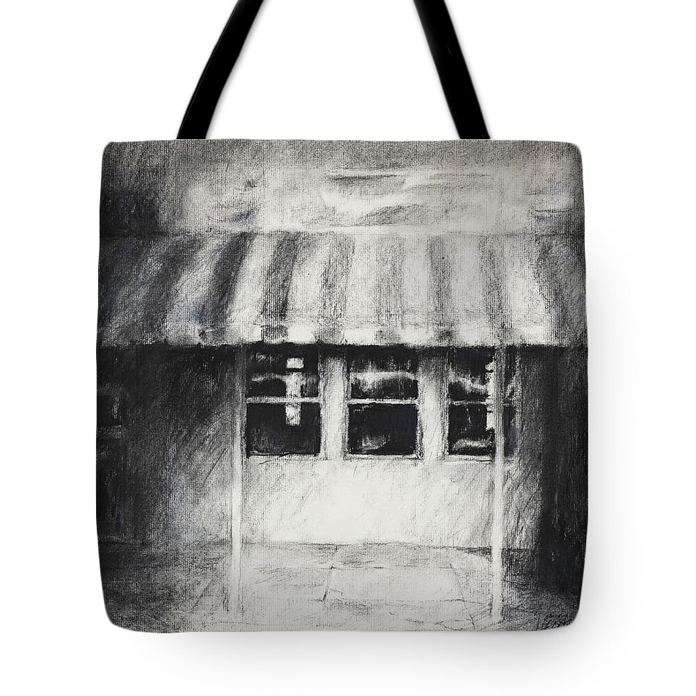 Fleetwood Diner Tote Bag featuring the drawing The Lonely Diner by Lisa Tennant