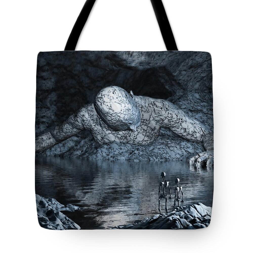 Lost Tote Bag featuring the digital art The Lost Titan in the Realm of Perdition by John Alexander