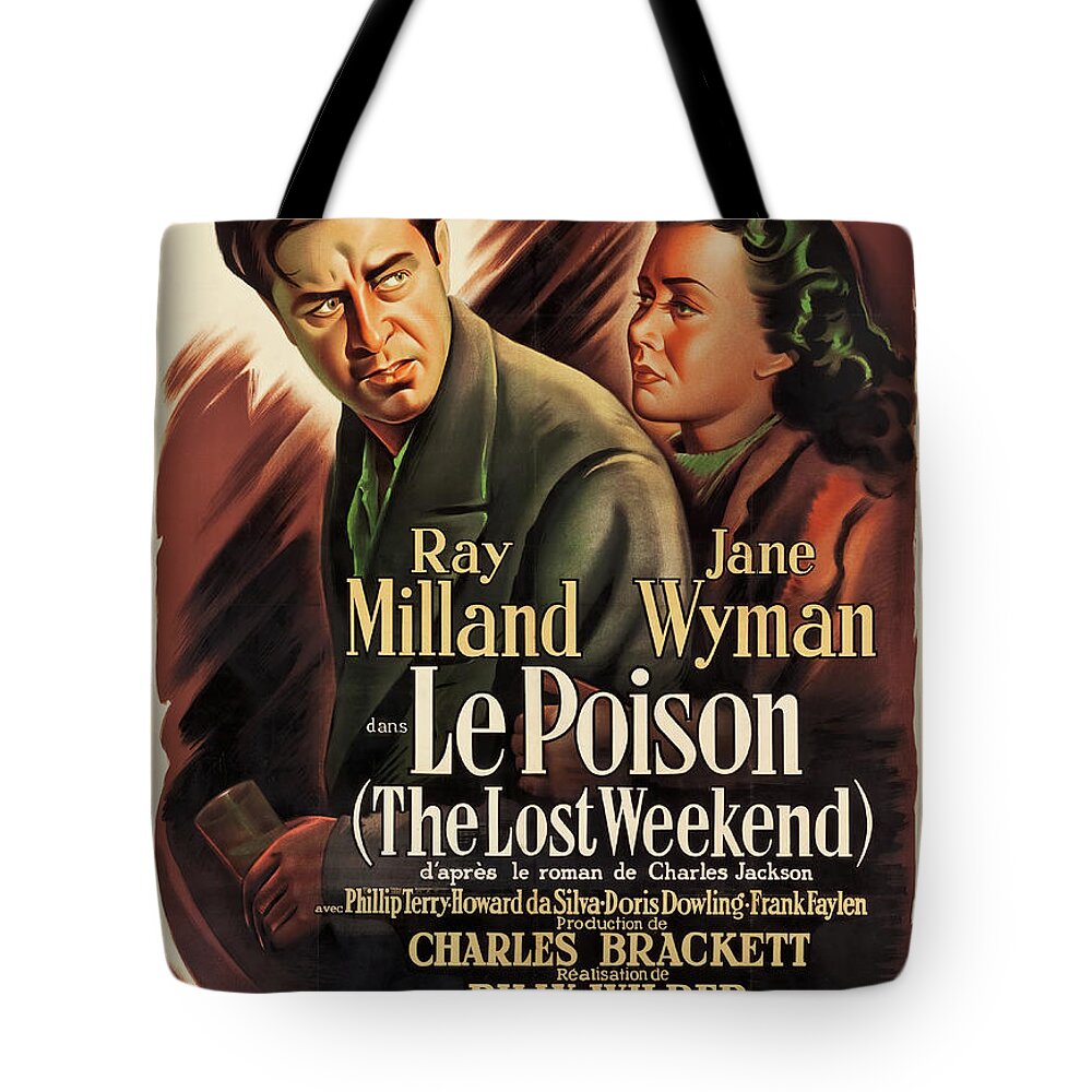 Boris Tote Bag featuring the mixed media ''The Lost Weekend'', 1945 - art by Boris Grinsson by Movie World Posters