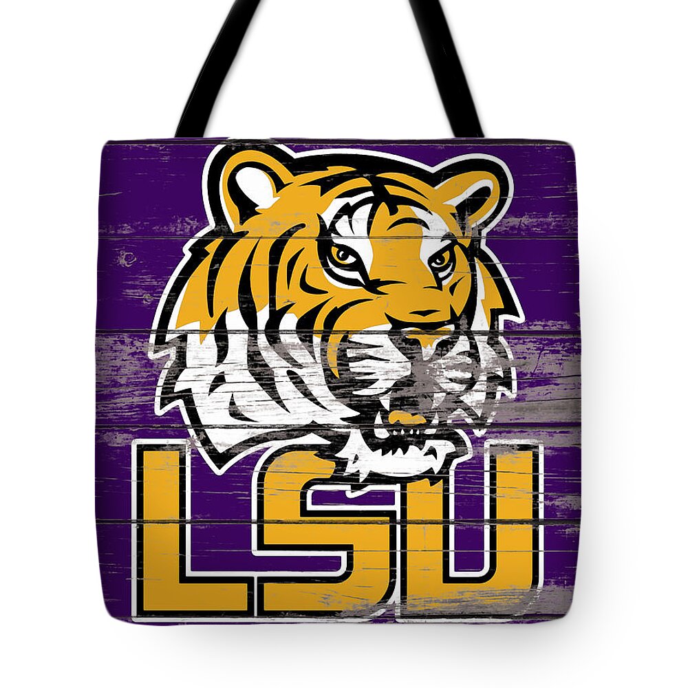 Lsu Tigers Tote Bag featuring the mixed media The LSU Tigers 1a by Brian Reaves