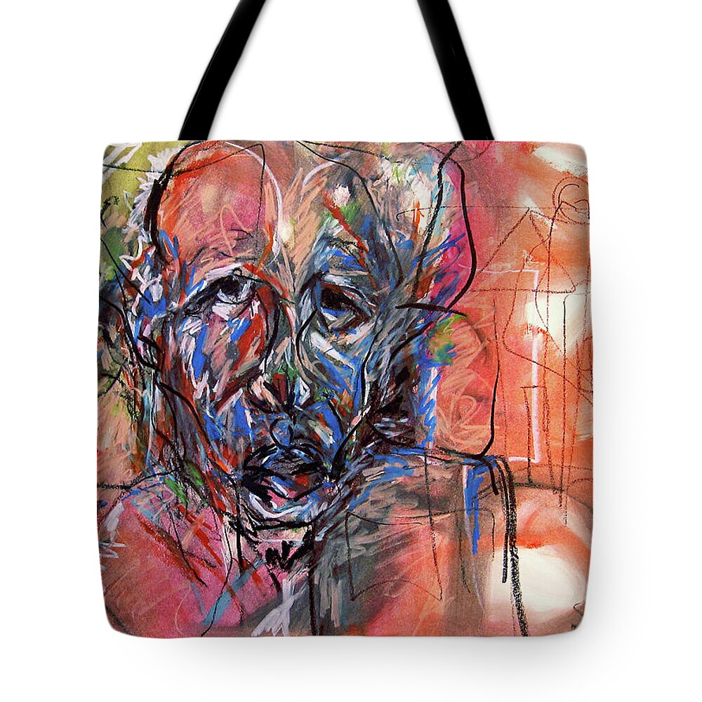 African Art Tote Bag featuring the painting The Man I See by Winston Saoli 1950-1995