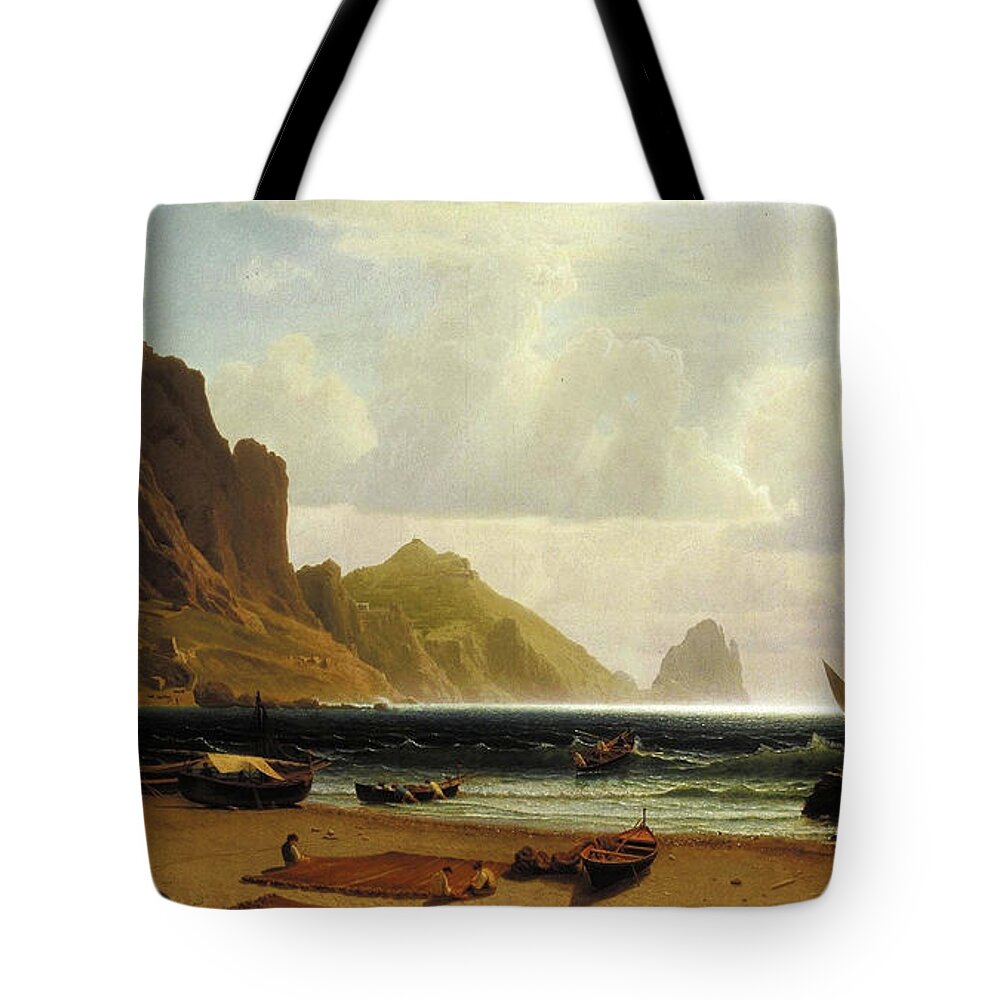 Marina Tote Bag featuring the painting The Marina Piccola at Capri by Albert Bierstadt