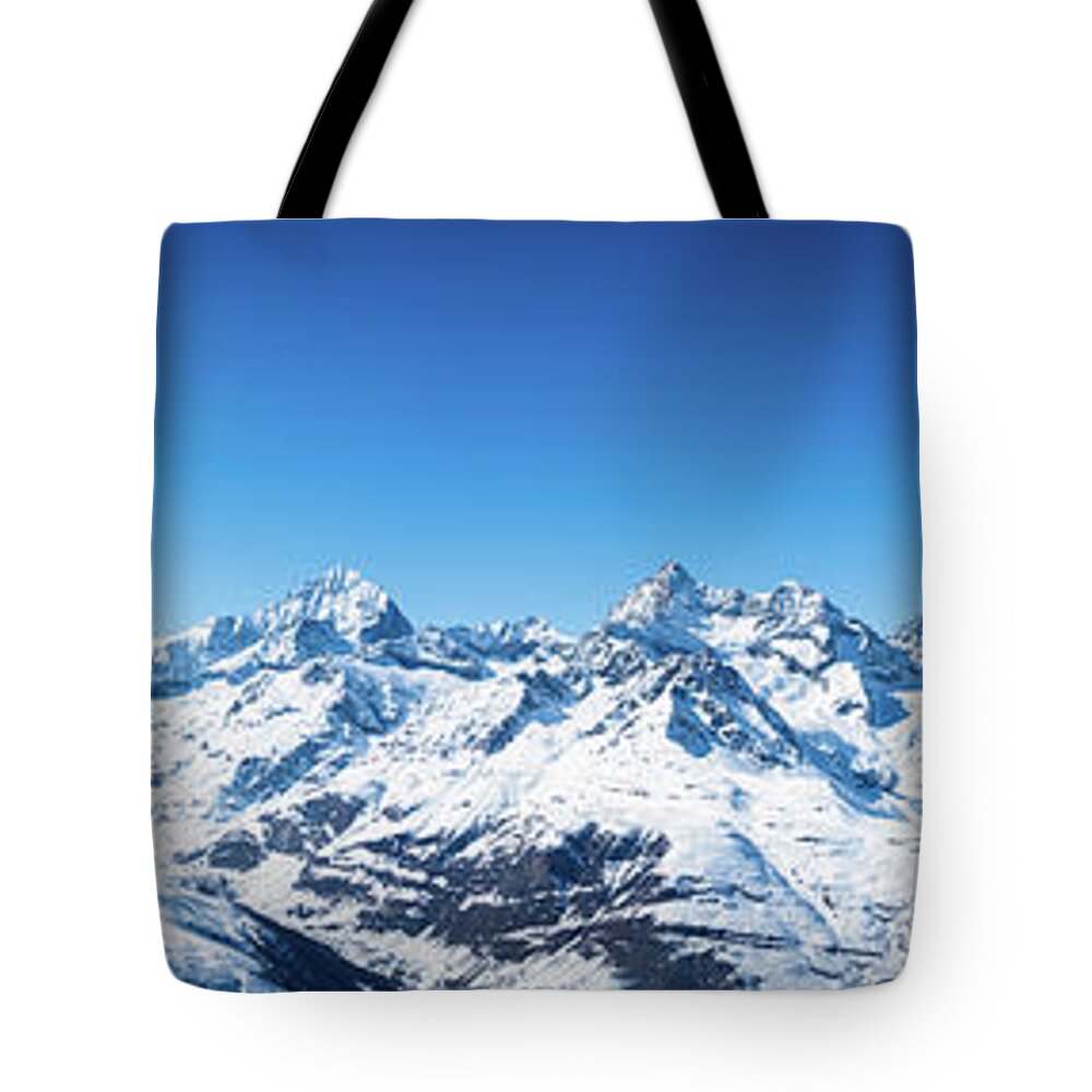 Alpine Tote Bag featuring the photograph The Matterhorn and Swiss Mountains Panorama by Rick Deacon