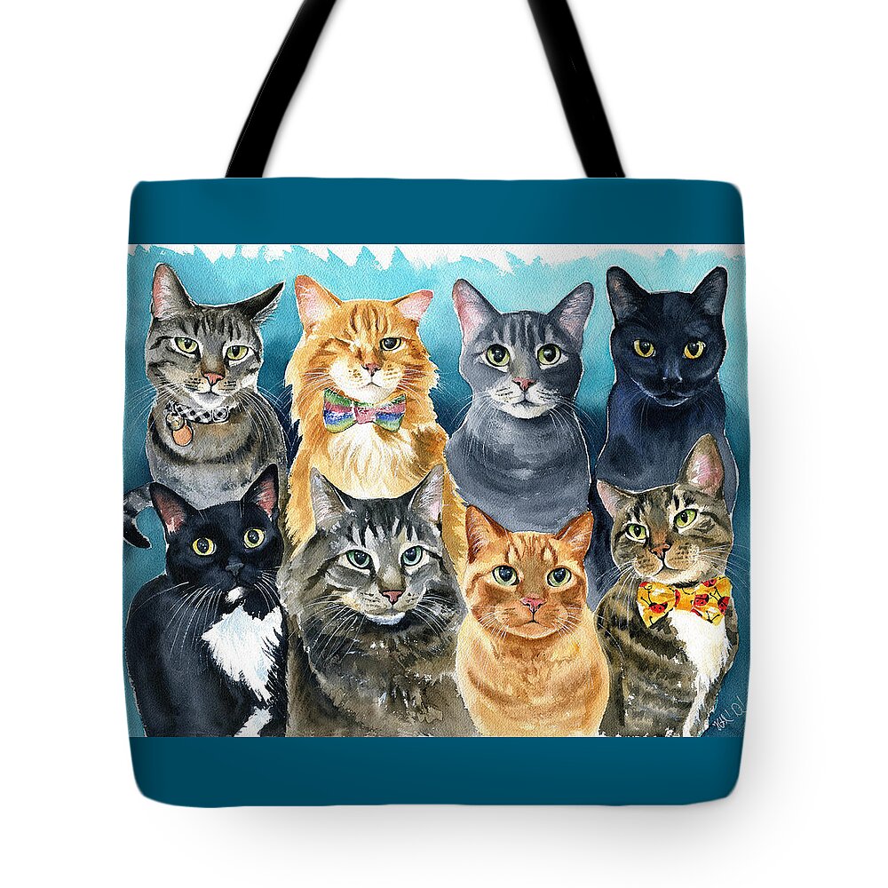 Cats Tote Bag featuring the painting The Menagerie by Dora Hathazi Mendes