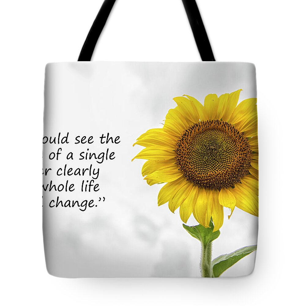 Quote Tote Bag featuring the photograph The Miracle of a Single Flower by Bob Decker