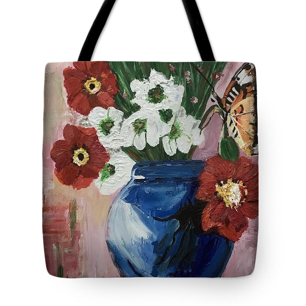 Beautiful Tote Bag featuring the painting The Monarch and The Vase by Denise Morgan