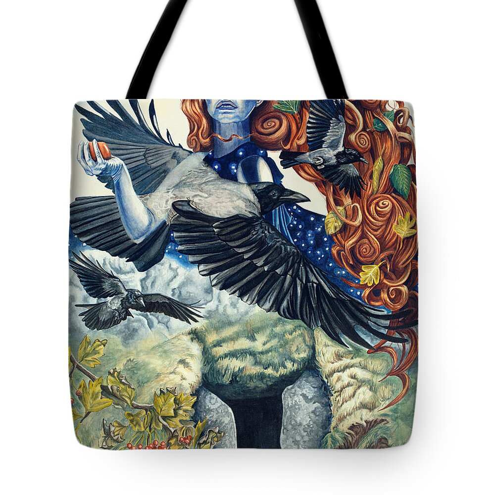 Dark Tote Bag featuring the painting The Morrigan by Antony Galbraith