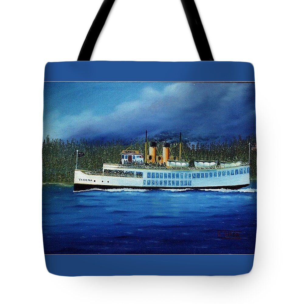 The Mosquito Fleet Ferry Tacoma On Her Way To Seattle Tote Bag featuring the digital art The Mosquito Fleet Ferry Tacoma by George Bieda