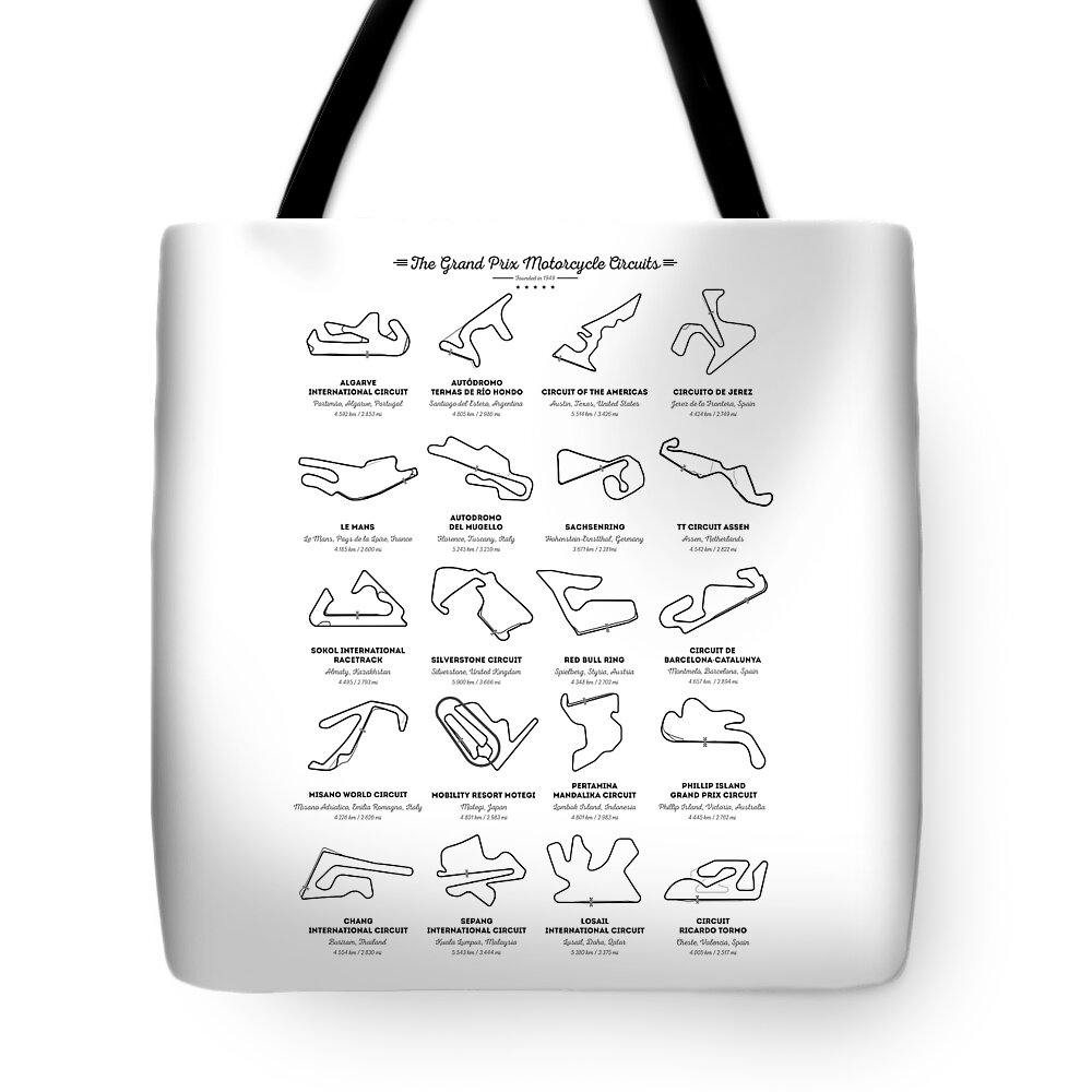 Motogp Tote Bag featuring the digital art The MotoGP Circuits by Hoolst Design
