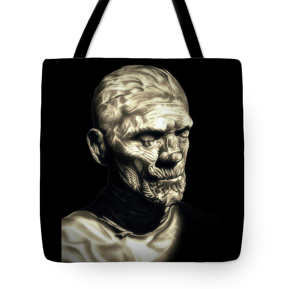 The Mummy Tote Bag featuring the drawing The Mummy - Boris Karloff by Fred Larucci