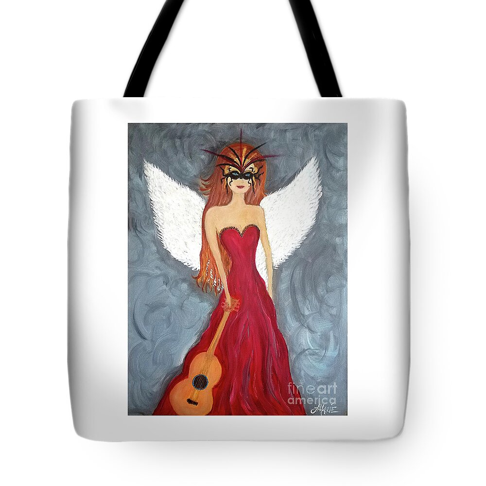 Mask Tote Bag featuring the painting The Nightingale by Artist Linda Marie