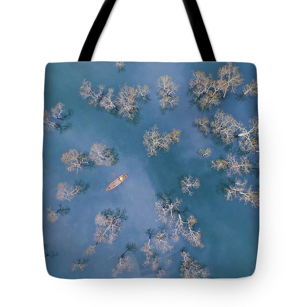 Lake Tote Bag featuring the photograph The Old Fishermen In The Flooded Forest by Khanh Bui Phu
