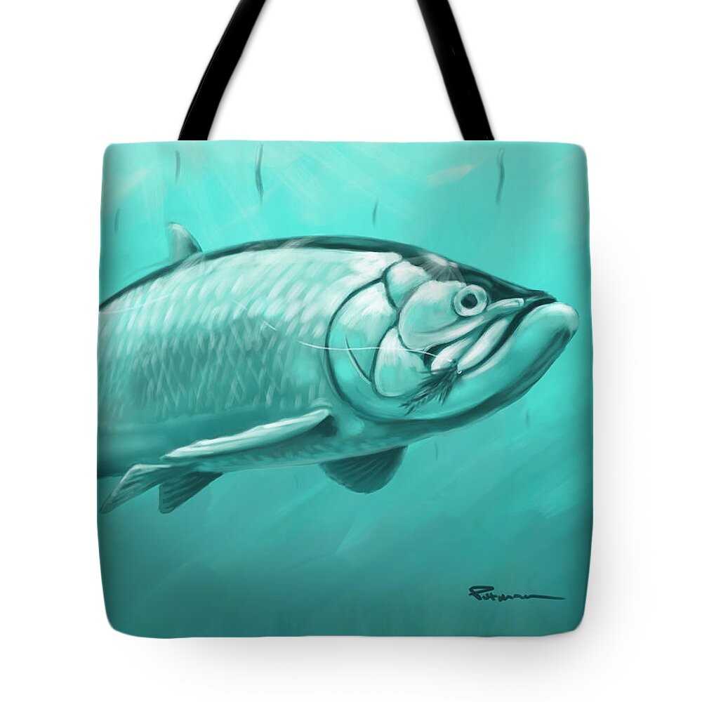 Tarpon Tote Bag featuring the digital art The One That Got Away by Kevin Putman