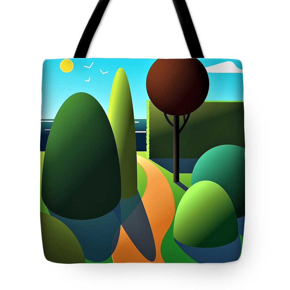 Take The Path Through The Garden Tote Bag featuring the digital art The path through the garden by Fatline Graphic Art
