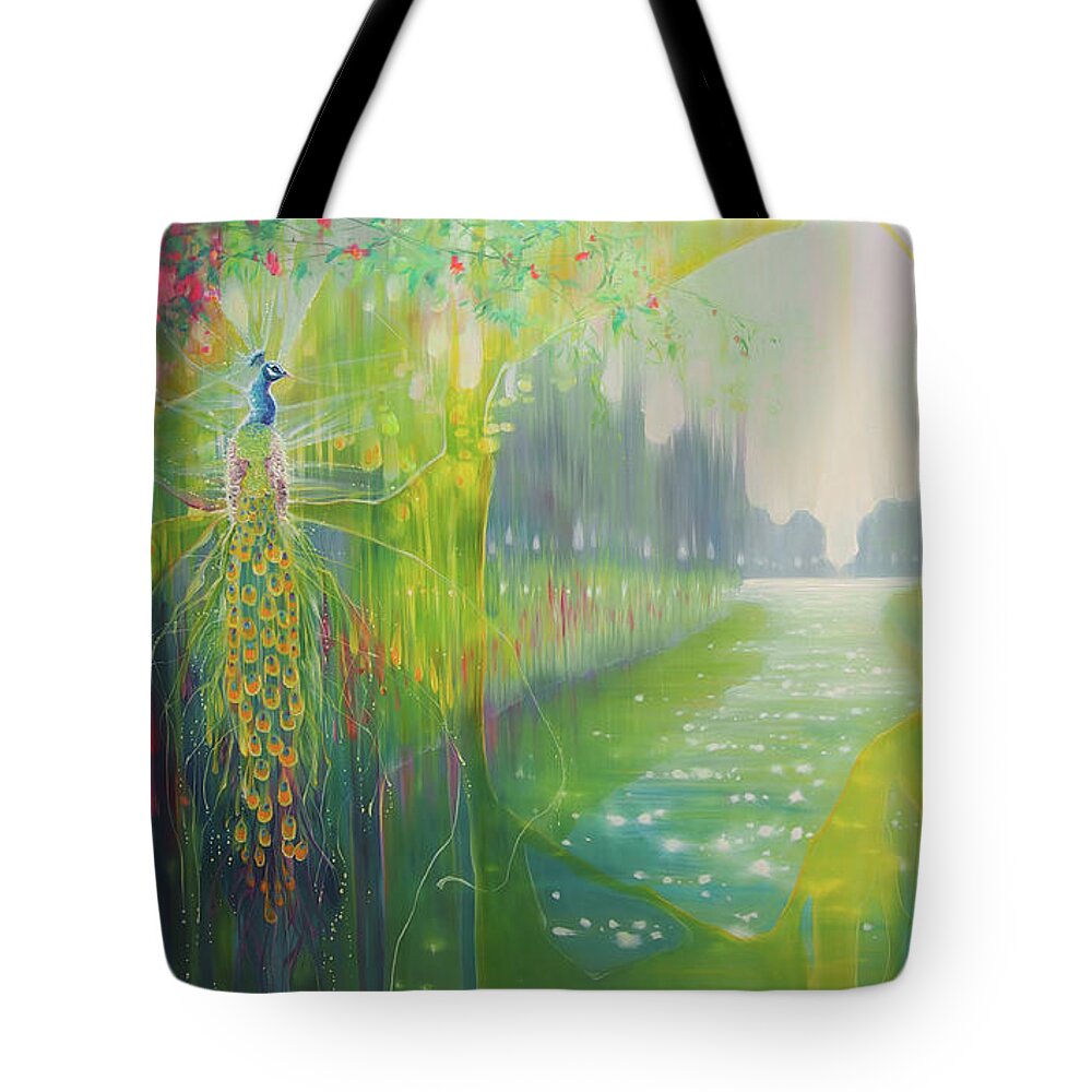 Keywords Tote Bag featuring the painting The Peacocks River by Gill Bustamante