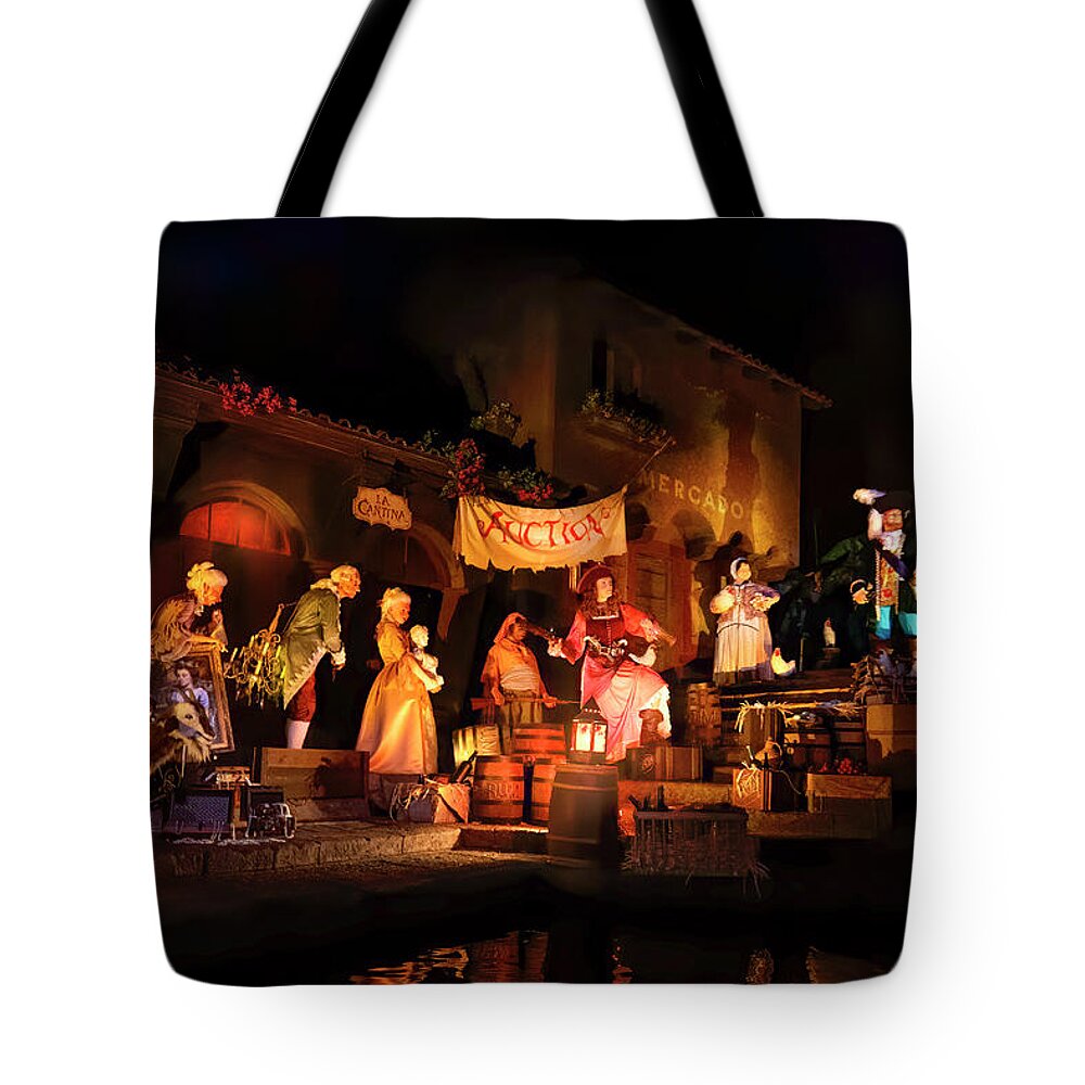 Pirates Of The Caribbean Tote Bag featuring the photograph The Pirate Auction by Mark Andrew Thomas