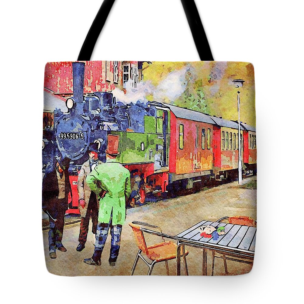 Watercolor Tote Bag featuring the mixed media The Poker Game and the Time Traveling Table by Shelli Fitzpatrick