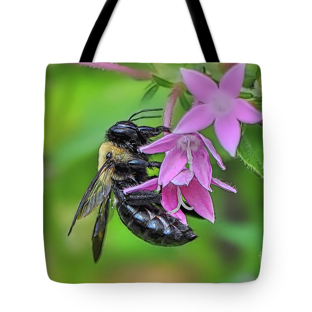 Bees Tote Bag featuring the photograph The Pollenator by Kathy Baccari
