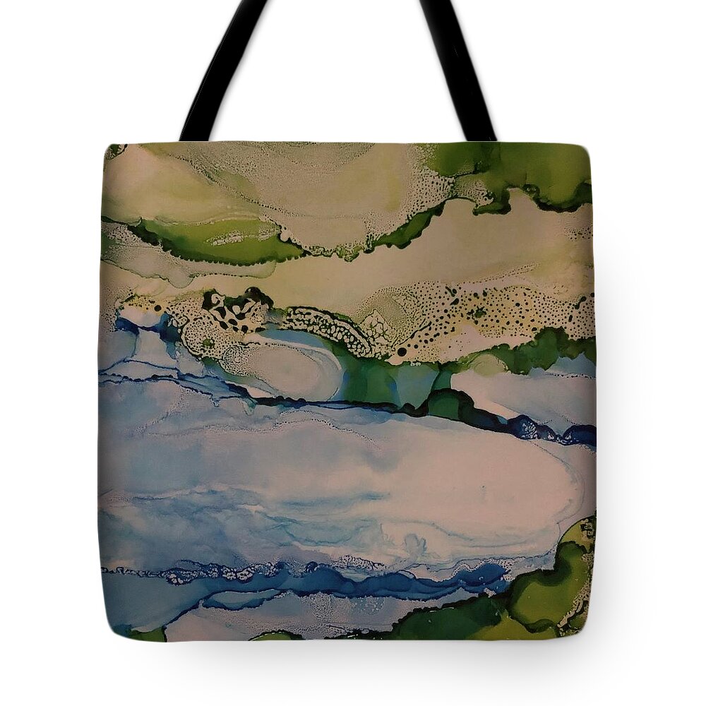 Abstract Pond Tote Bag featuring the painting The Pond in Abstract by Rachelle Stracke